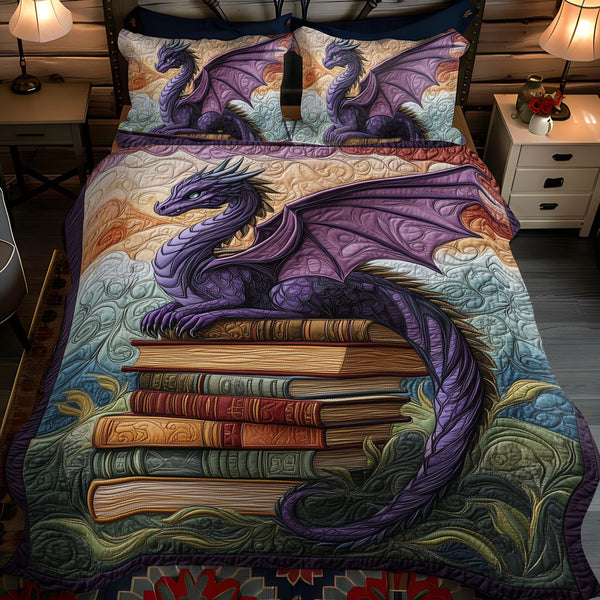 Starborn Scales quilted 3-piece bedding set on a made bed with two matching pillow shams