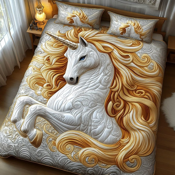 Stardust Bliss quilted 3-piece bedding set on a made bed with two matching pillow shams
