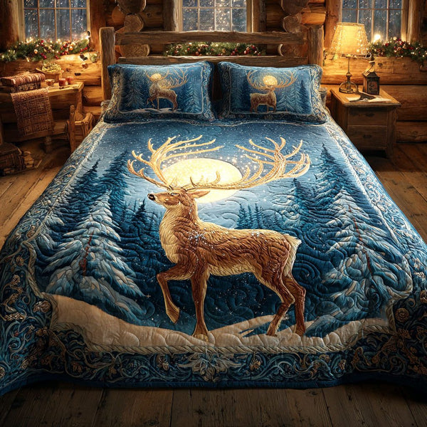 Starlight Forest quilted 3-piece bedding set on a made bed with two matching pillow shams