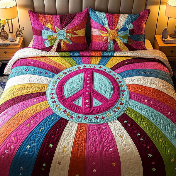 Starlight Peace quilted 3-piece bedding set on a made bed with two matching pillow shams