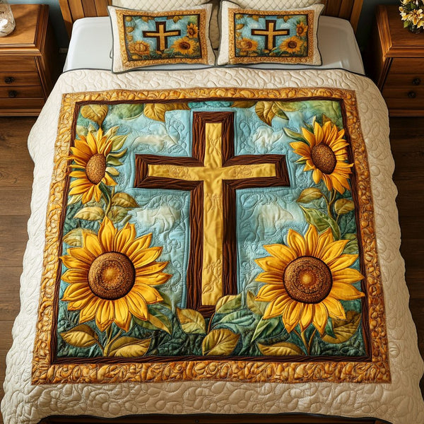 Starlit Grace quilted 3-piece bedding set on a made bed with two matching pillow shams