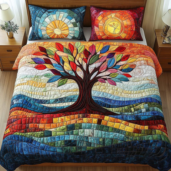 Starlit Growth quilted 3-piece bedding set on a made bed with two matching pillow shams
