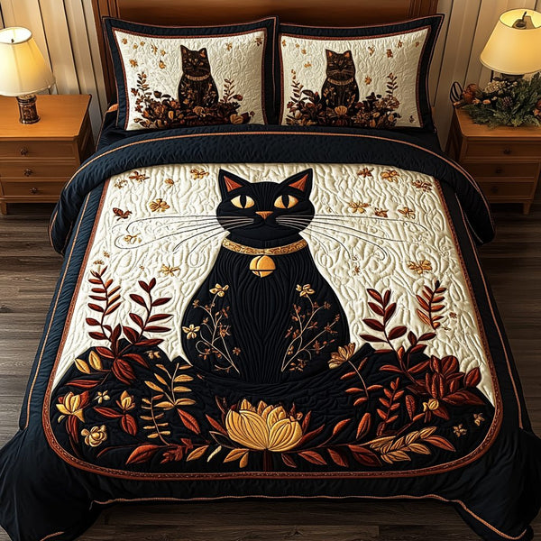 Starlit Panther quilted 3-piece bedding set on a made bed with two matching pillow shams