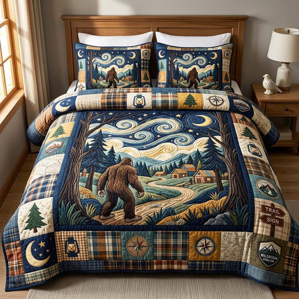 Starlit Path quilted 3-piece bedding set on a made bed with two matching pillow shams