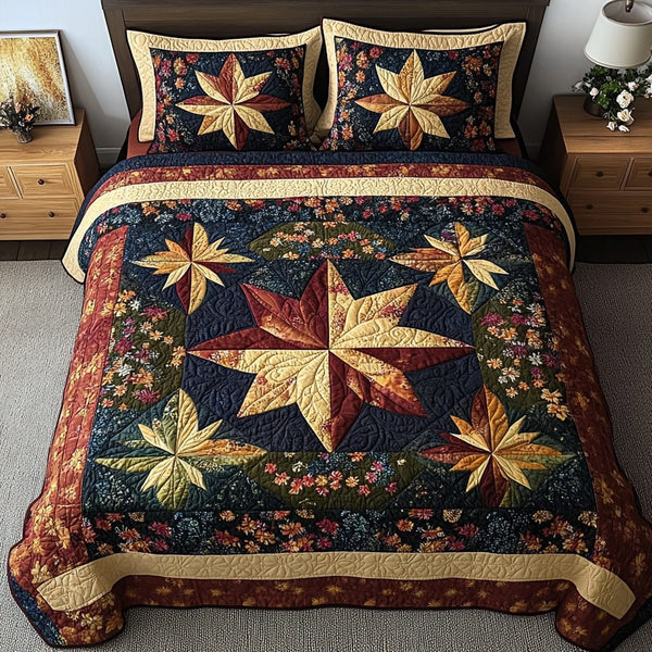 Starlit Path quilted 3-piece bedding set on a made bed with two matching pillow shams