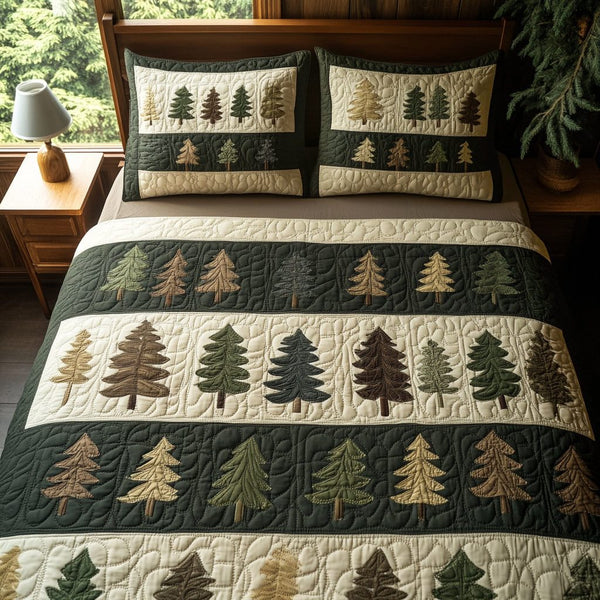 Starlit Pine quilted 3-piece bedding set on a made bed with two matching pillow shams