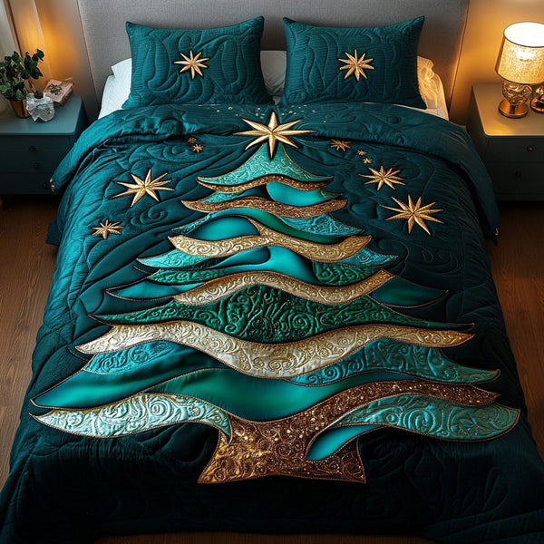 Starlit Pine quilted 3-piece bedding set on a made bed with two matching pillow shams