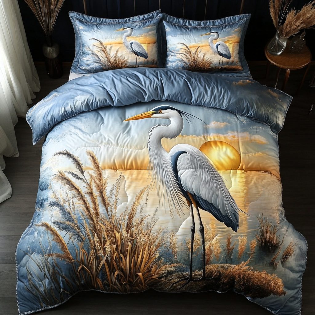Starlit Pond quilted 3-piece bedding set on a made bed with two matching pillow shams