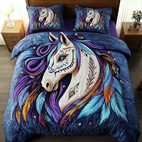 Starlit Spirit quilted 3-piece bedding set on a made bed with two matching pillow shams