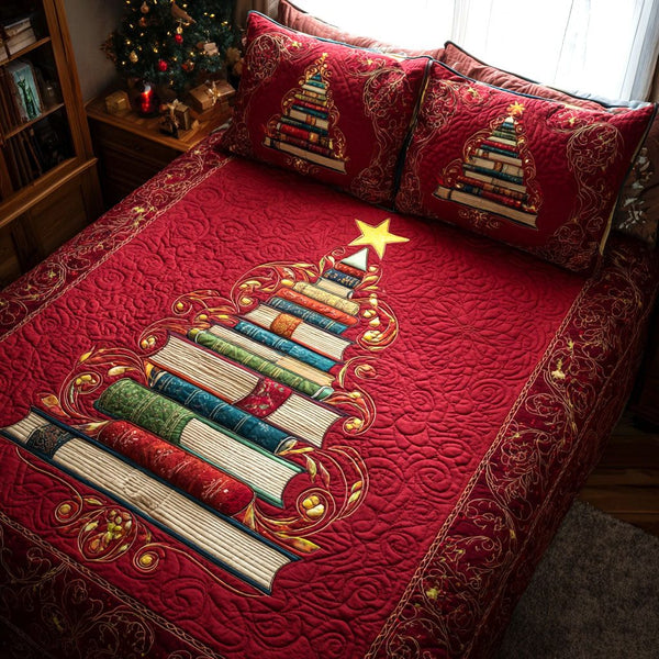 Starlit Stories quilted 3-piece bedding set on a made bed with two matching pillow shams