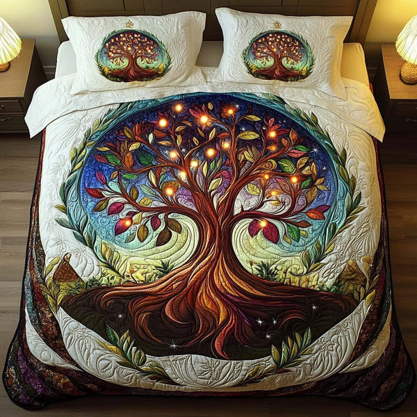 Starry Canopy quilted 3-piece bedding set on a made bed with two matching pillow shams