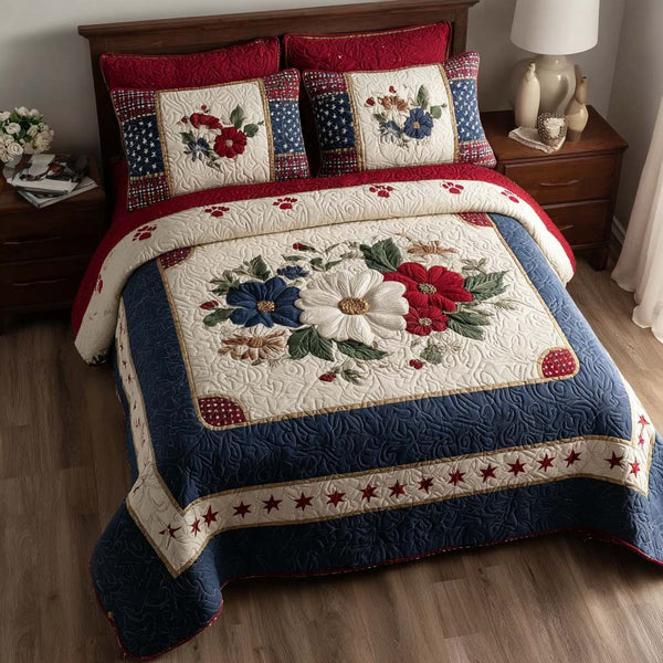 Starry Crest quilted 3-piece bedding set on a made bed with two matching pillow shams