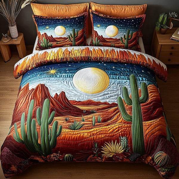 Starry Desert quilted 3-piece bedding set on a made bed with two matching pillow shams
