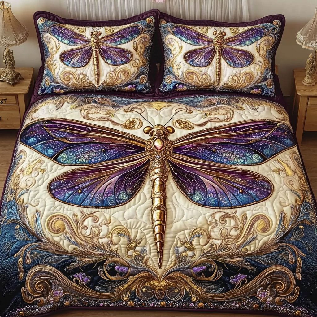 Starry Elegance quilted 3-piece bedding set on a made bed with two matching pillow shams