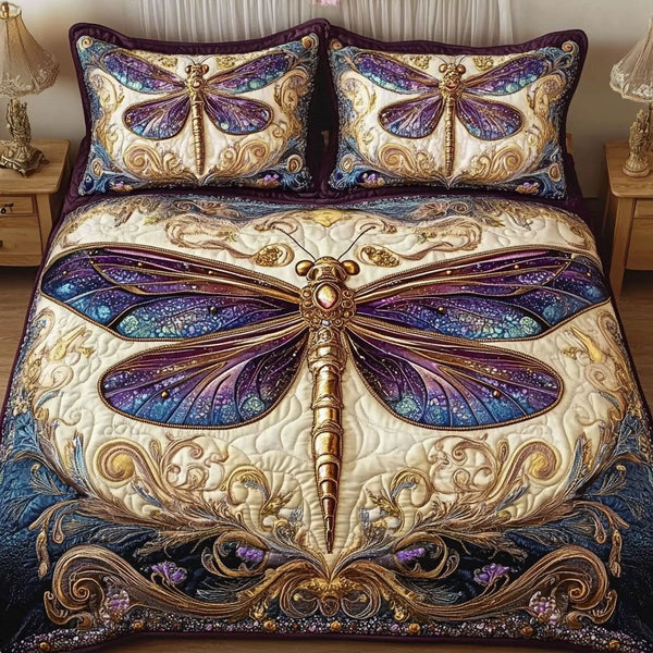 Starry Elegance quilted 3-piece bedding set on a made bed with two matching pillow shams