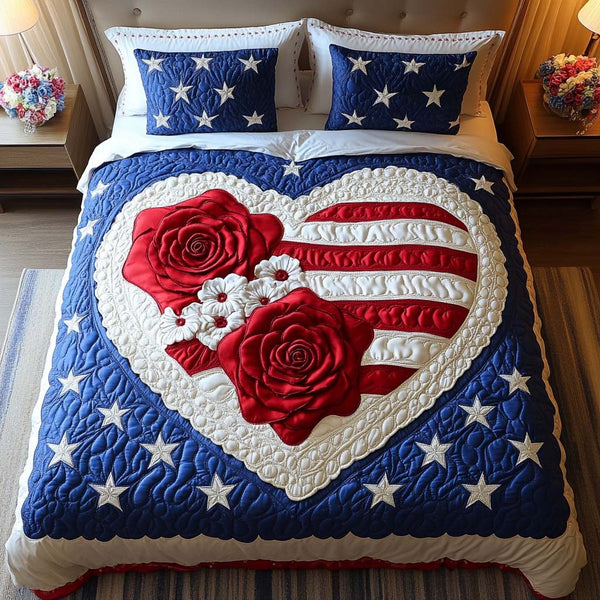 Starry Embrace quilted 3-piece bedding set on a made bed with two matching pillow shams