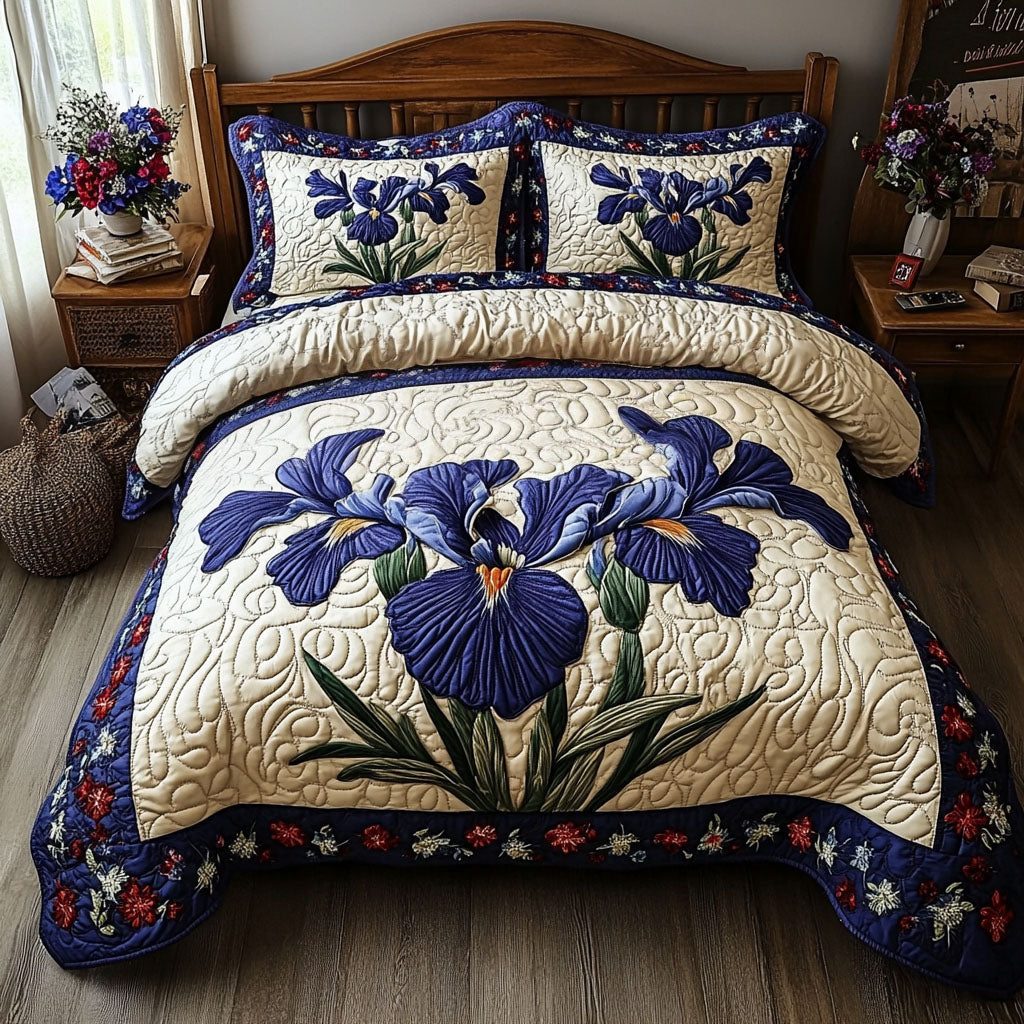 Starry Fields quilted 3-piece bedding set on a made bed with two matching pillow shams