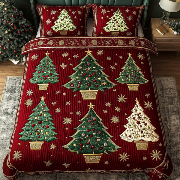 Starry Forest quilted 3-piece bedding set on a made bed with two matching pillow shams