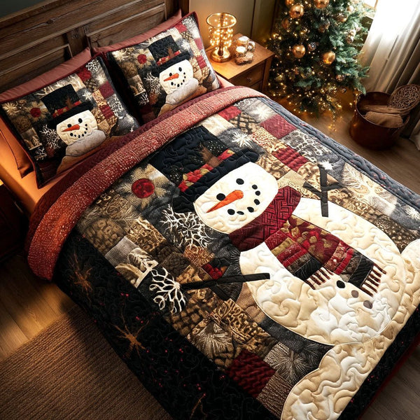 Starry Frost quilted 3-piece bedding set on a made bed in a winter-styled bedroom