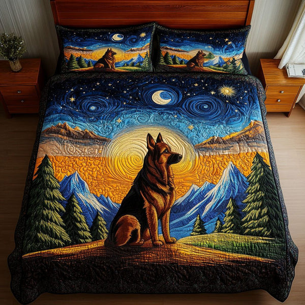 Starry Gaze quilted 3-piece bedding set on a made bed with two matching pillow shams