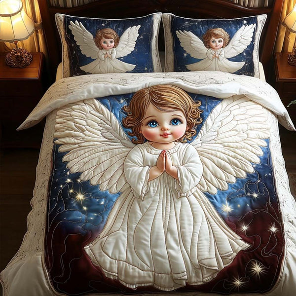 Starry Guardian quilted 3-piece bedding set on a made bed with two matching pillow shams