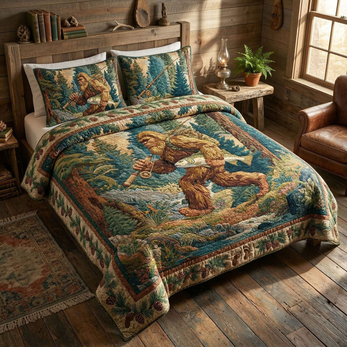 Starry Night quilted 3-piece bedding set on a made bed with two matching pillow shams