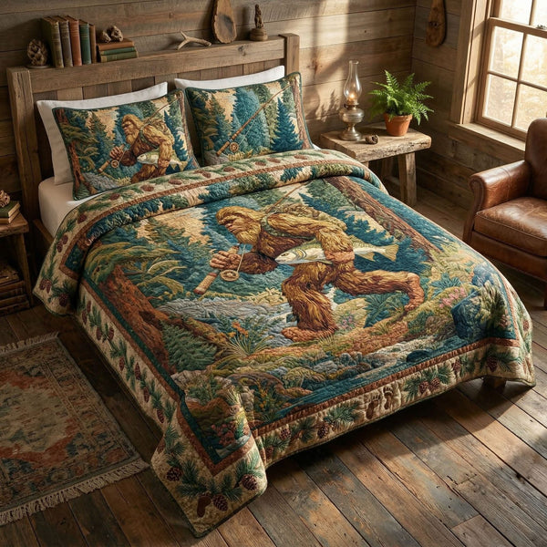 Starry Night quilted 3-piece bedding set on a made bed with two matching pillow shams