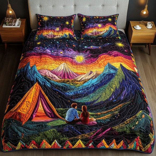 Starry Nights Together quilted 3-piece bedding set on a made bed with two matching pillow shams