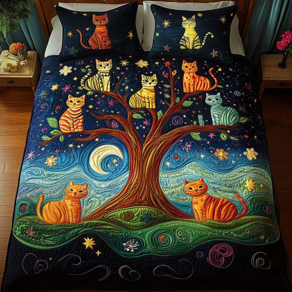 Starry Paws quilted 3-piece bedding set on a made bed with two matching pillow shams