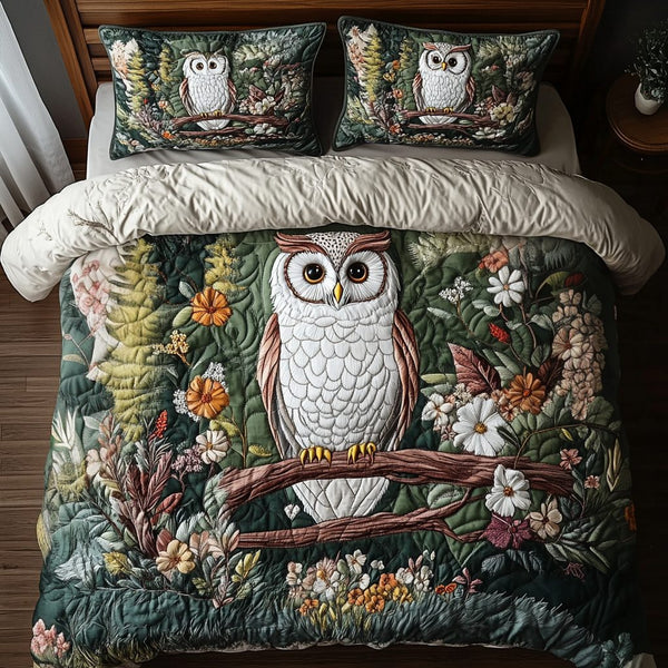 Starry Perch quilted 3-piece bedding set on a made bed with two matching pillow shams