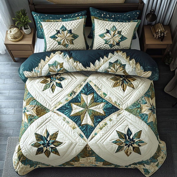 Starry Plains quilted 3-piece bedding set on a made bed with two matching pillow shams