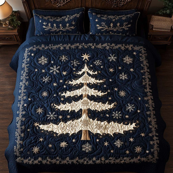 Starry Tree quilted 3-piece bedding set on a made bed with two matching pillow shams
