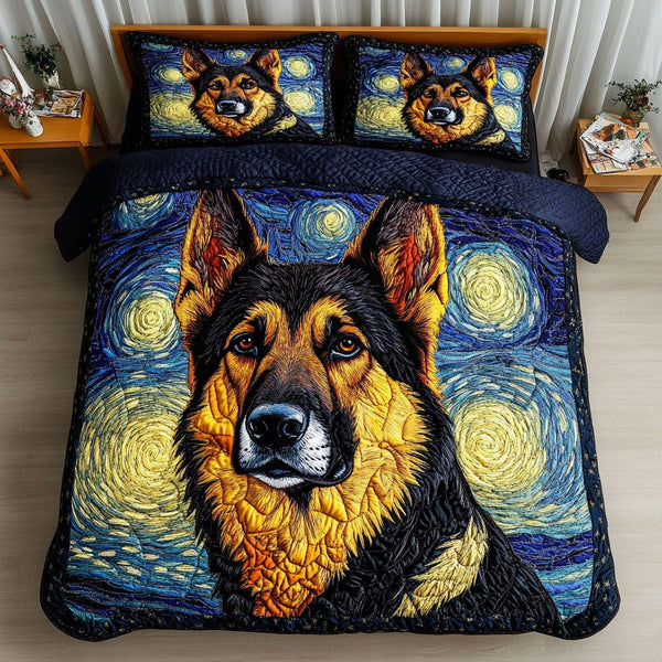 Starry Vision quilted 3-piece bedding set on a made bed with two matching pillow shams