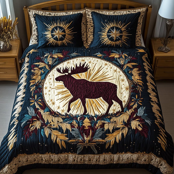 Starry Woods quilted 3-piece bedding set on a made bed with two matching pillow shams