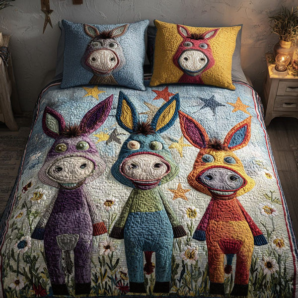Stars and Hooves quilted 3-piece bedding set on a made bed with two matching pillow shams