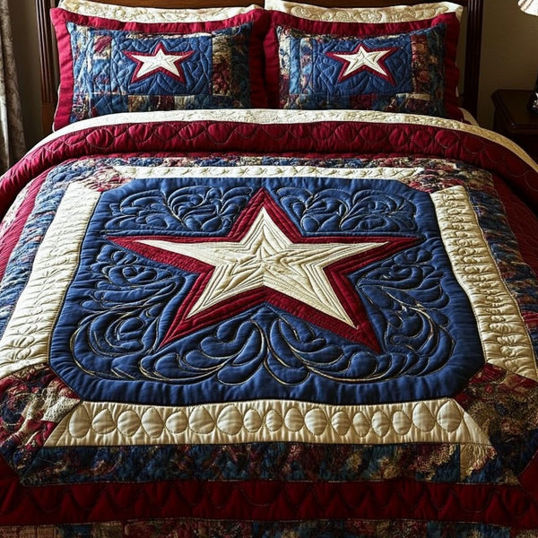 Starstruck quilted 3-piece bedding set on a made bed with two matching pillow shams
