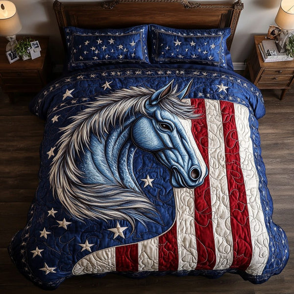 Starstruck Steed quilted 3-piece bedding set on a made bed with two matching pillow shams