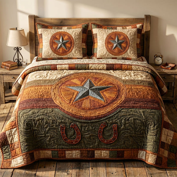 State Pride quilted 3-piece bedding set on a made bed with two matching pillow shams