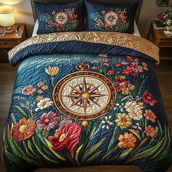 Steady North quilted 3-piece bedding set on a made bed with two matching pillow shams