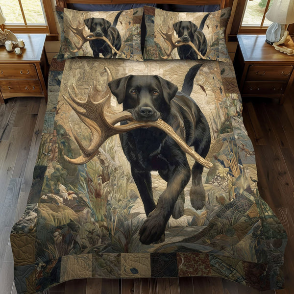 Stealth Hunter quilted 3-piece bedding set on a made bed with two matching pillow shams
