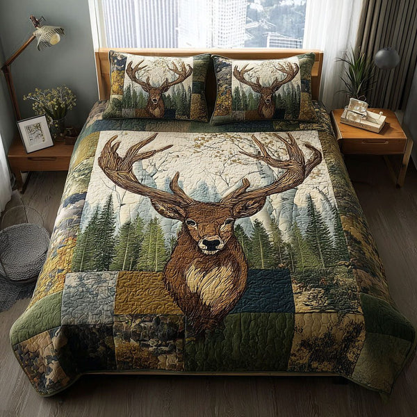 Stealthy Stalker quilted 3-piece bedding set on a made bed with two matching pillow shams