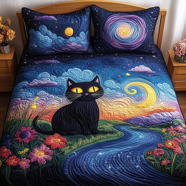 Stellar Paws quilted 3-piece bedding set on a made bed with two matching pillow shams