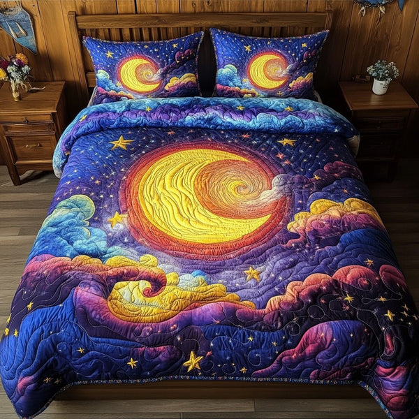 Stellar Sky quilted 3-piece bedding set on a made bed with two matching pillow shams
