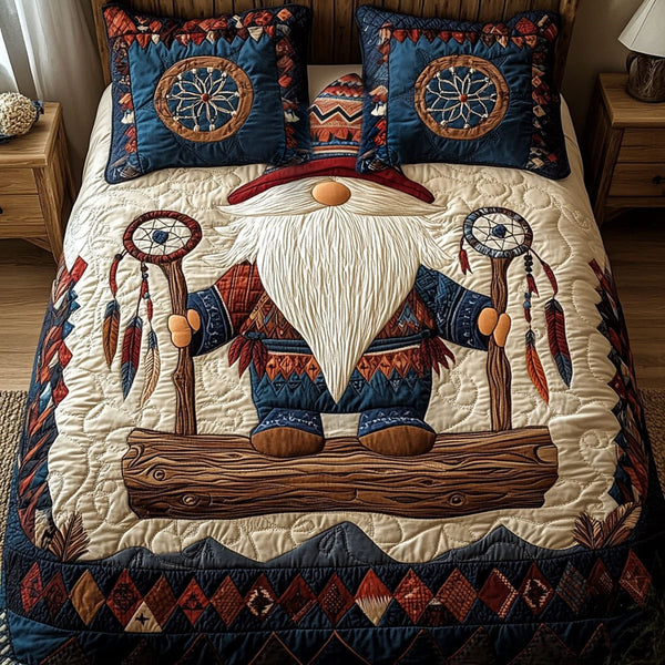 Stone Guardian quilted 3-piece bedding set on a made bed with two matching pillow shams