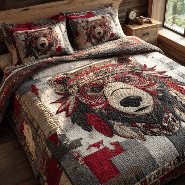 Stone Hunter quilted 3-piece bedding set on a made bed with two matching pillow shams