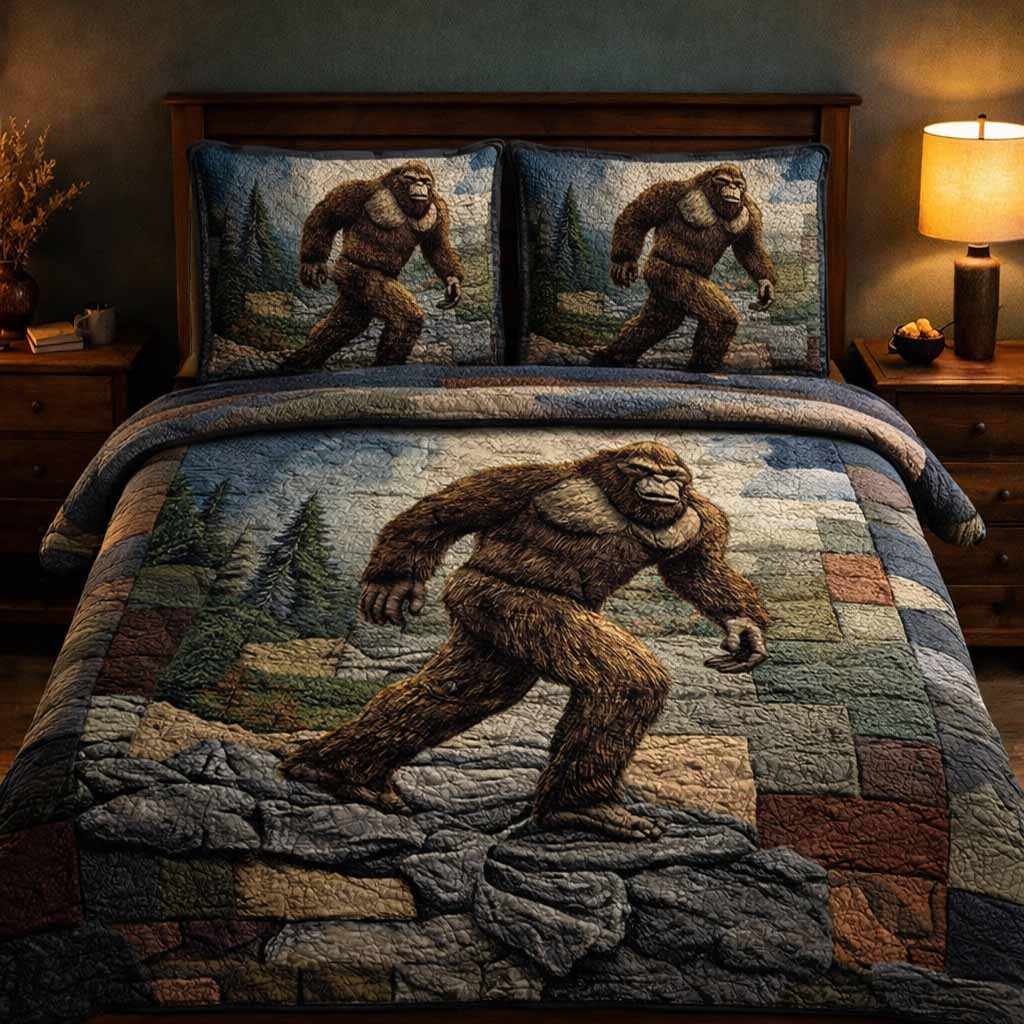 Stone Walker quilted 3-piece bedding set on a made bed with two matching pillow shams