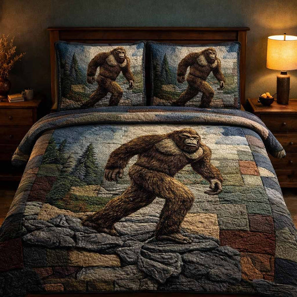 Stone Walker quilted 3-piece bedding set on a made bed with two matching pillow shams