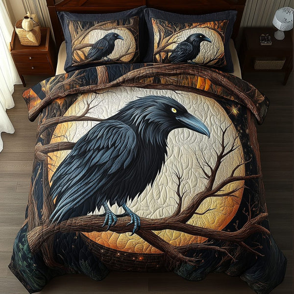 Storm Caller quilted 3-piece bedding set on a made bed with two matching pillow shams
