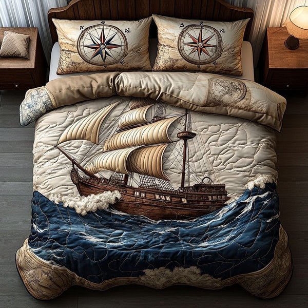 Storm Fury quilted 3-piece bedding set on a made bed with two matching pillow shams