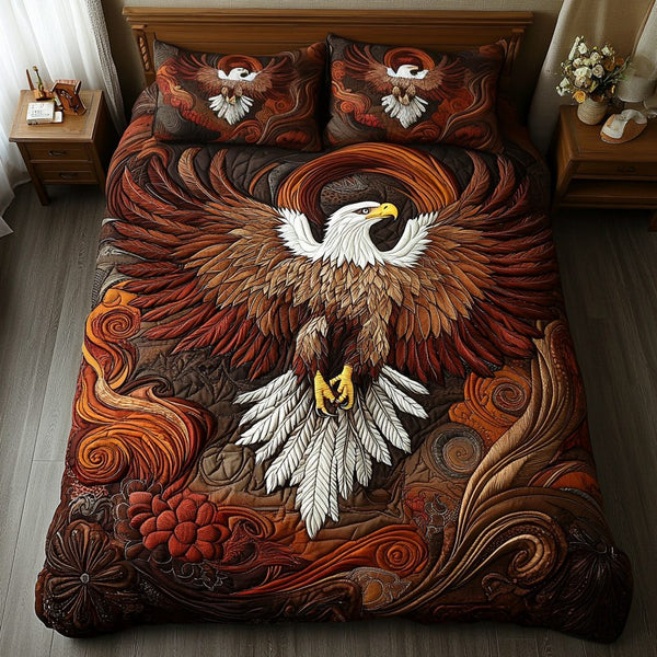 Storm Glide quilted 3-piece bedding set on a made bed with two matching pillow shams